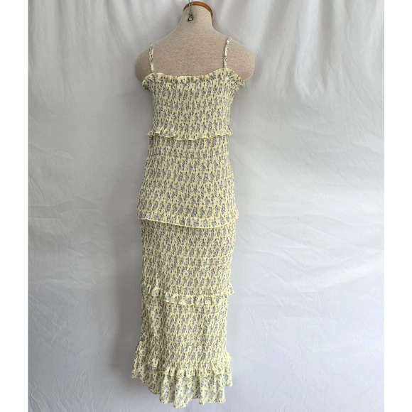 Mable Esme Sleeveless Tiered Ruffle Dress Women's L Yellow Purple Floral Midi - Picture 10 of 16